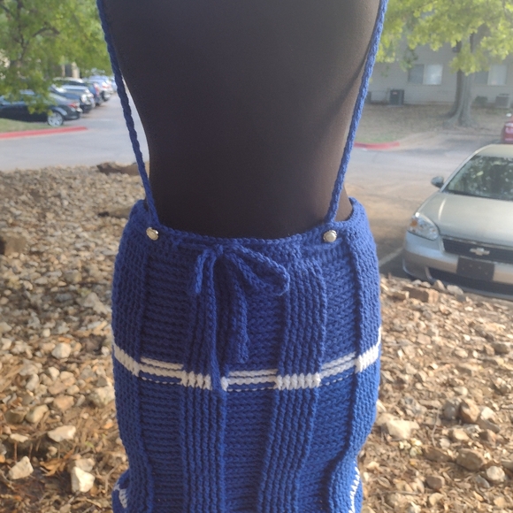 Crochet royal blue and white accordion style skirt - Picture 1 of 4